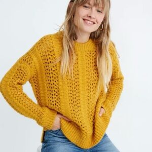 Madewell Windemere Pointelle Sweater Golden Sunset Cropped Boxy Open Knit Cozy